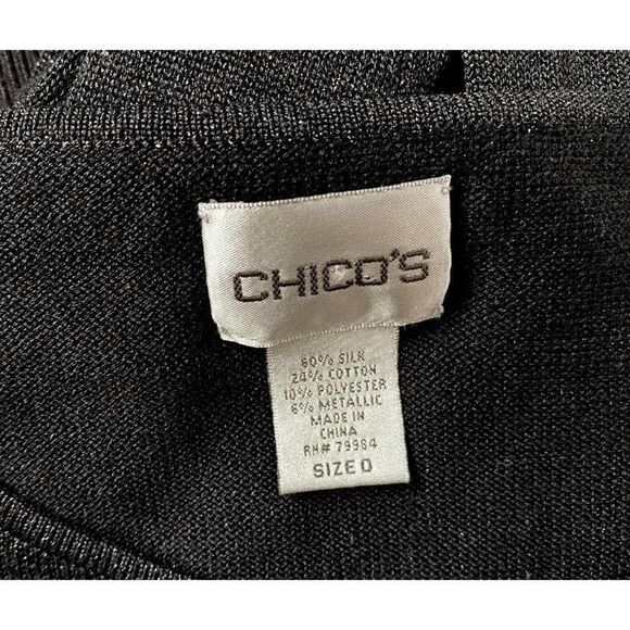 Chico's Sz XS Black Metallic Silk Blend Long Sleeve Pullover Top - Picture 5 of 5